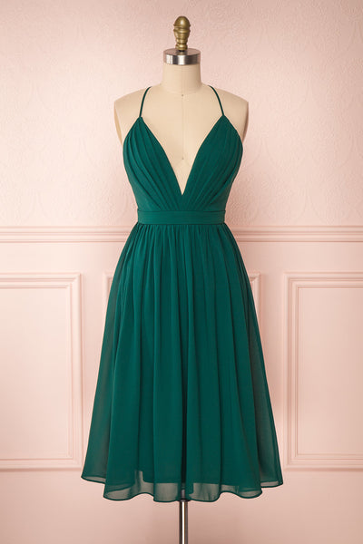 Joelle Emerald Chiffon Cocktail Dress | Robe | Boutique 1861 front view