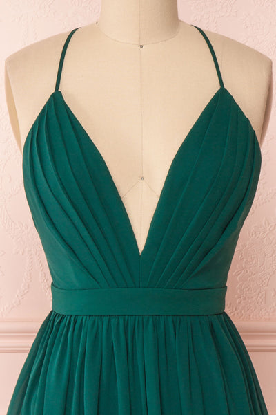 Joelle Emerald Chiffon Cocktail Dress | Robe | Boutique 1861 front close-up