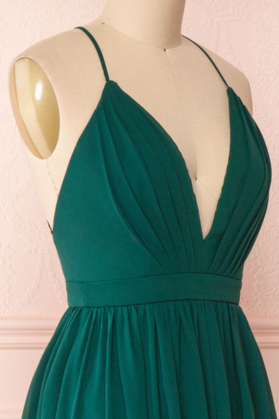 Joelle Emerald Chiffon Cocktail Dress | Robe | Boutique 1861 side close-up