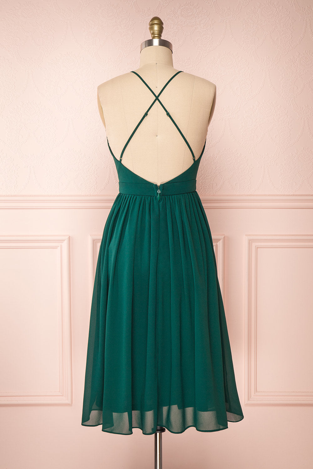 Joelle Emerald Chiffon Cocktail Dress | Robe | Boutique 1861 back view 