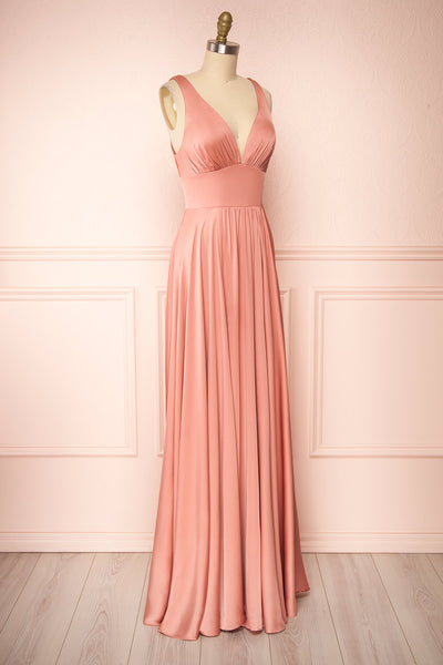 Johanie Pink Satin Maxi Dress | Boudoir 1861 side view