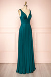 Johanie Emerald Satin Maxi Dress | Boudoir 1861 side view