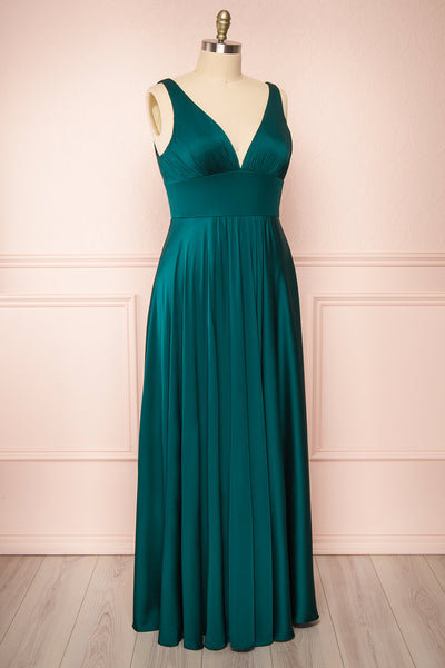 Johanie Emerald Satin Maxi Dress | Boudoir 1861  side taille plus