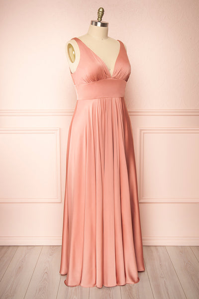 Johanie Pink Satin Maxi Dress | Boudoir 1861 side plus