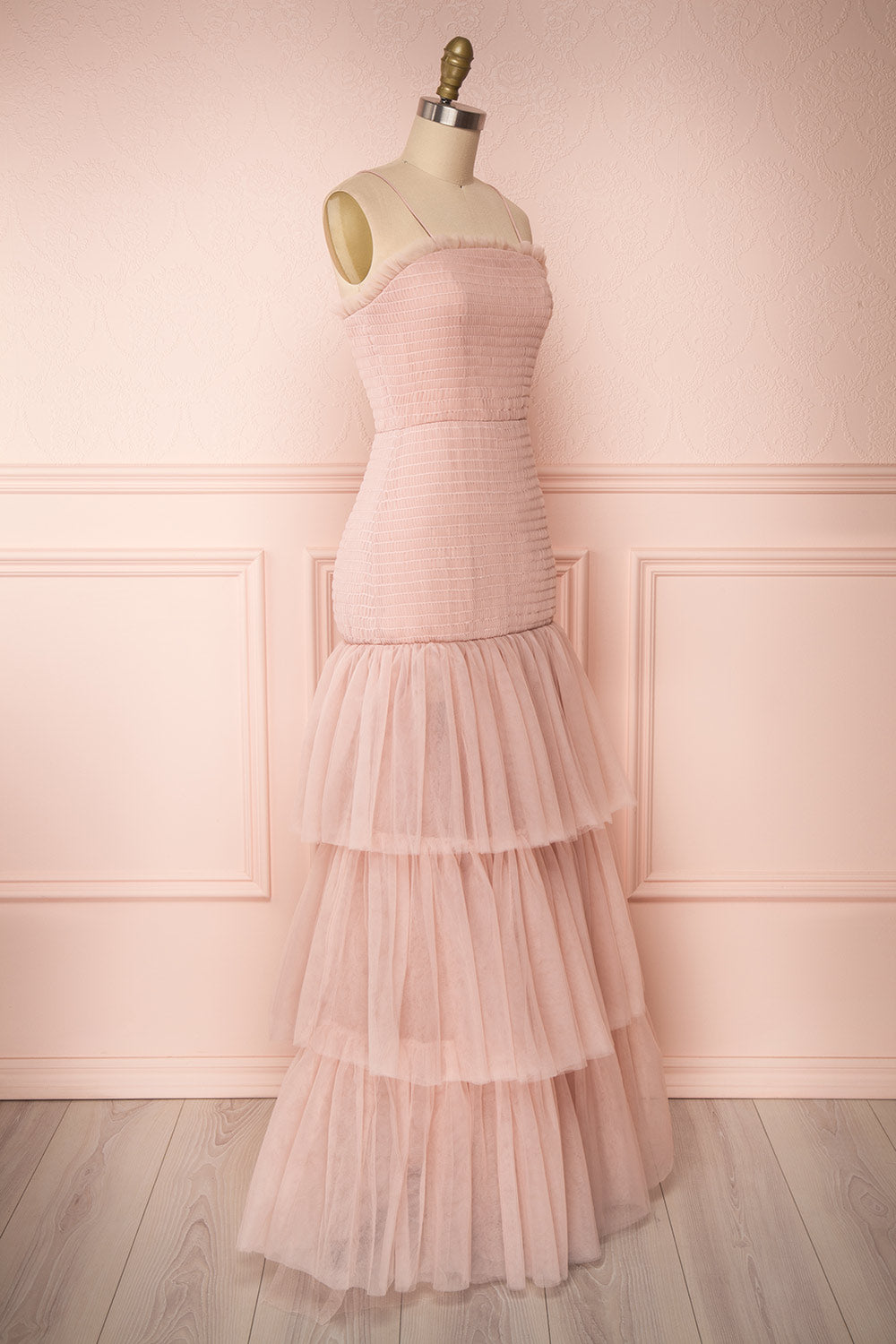 Johanne Nude Pink Layered Tulle Mermaid Dress | Boutique 1861 side view