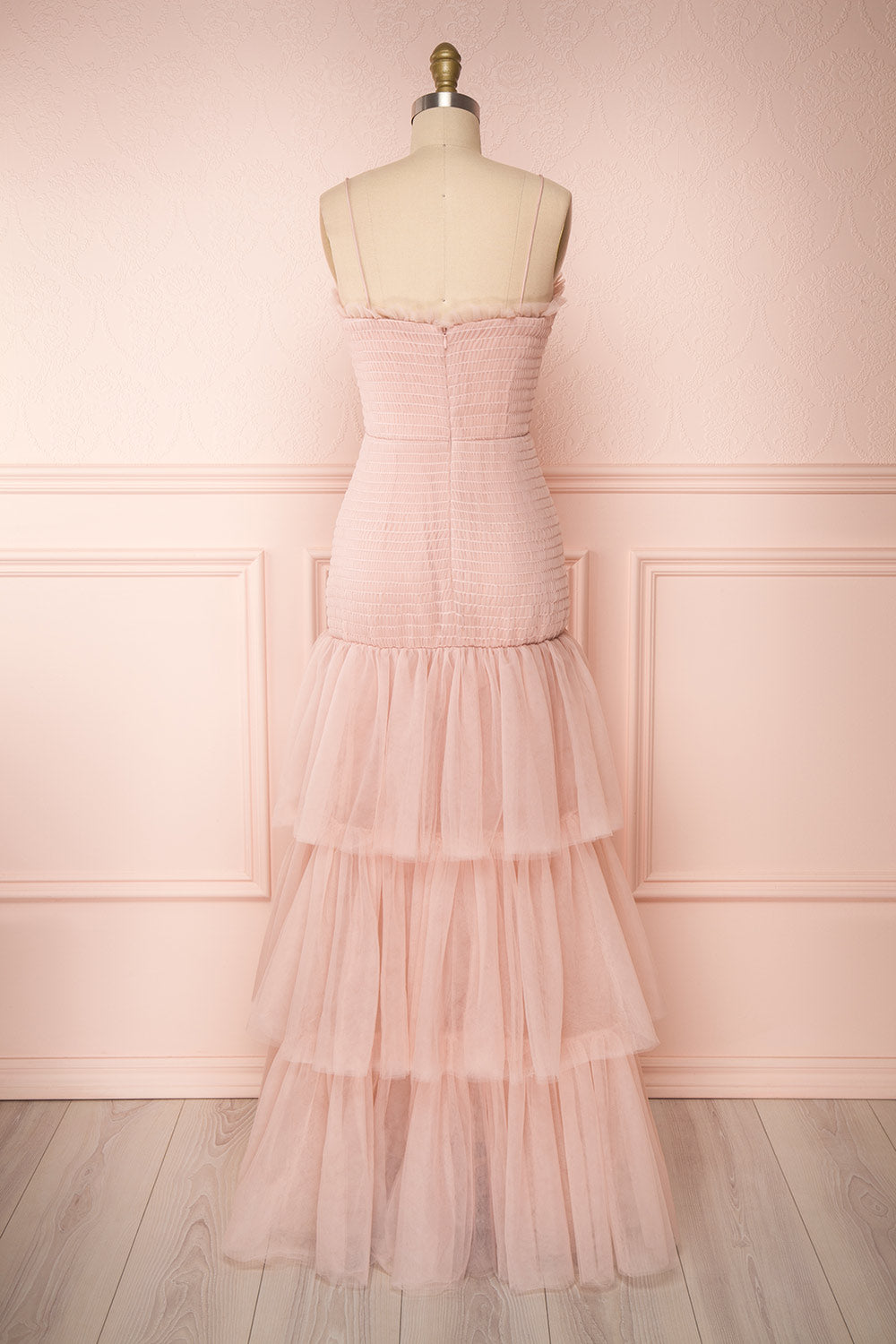 Johanne Nude Pink Layered Tulle Mermaid Dress | Boutique 1861 back view 