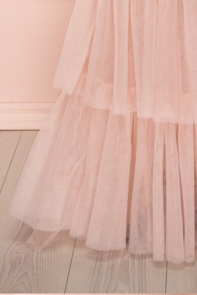 Johanne Nude Pink Layered Tulle Mermaid Dress | Boutique 1861 bottom close-up
