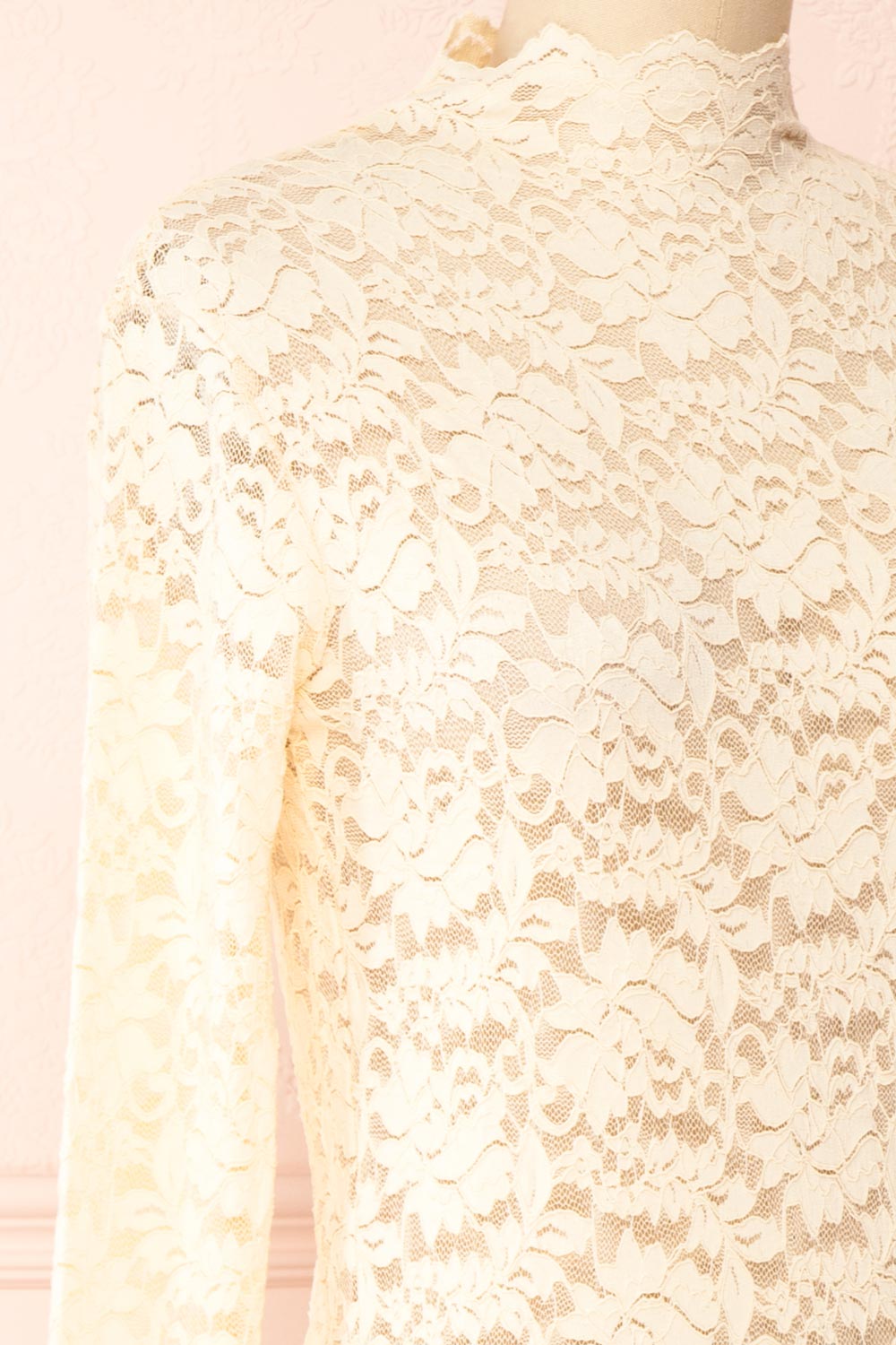 Jokla Cream Lace Mock Neck Top | Boutique 1861 side close-up
