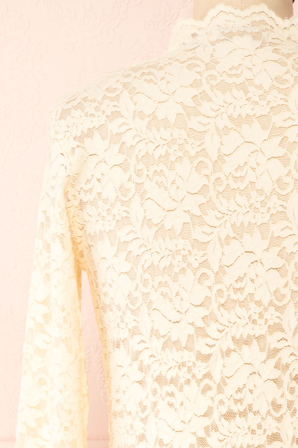 Jokla Cream Lace Mock Neck Top | Boutique 1861 back close-up