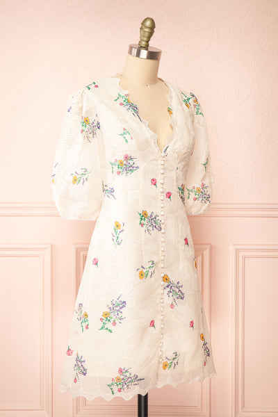 Jolyne Beige Floral Buttonned Midi Dress | Boutique 1861  side view