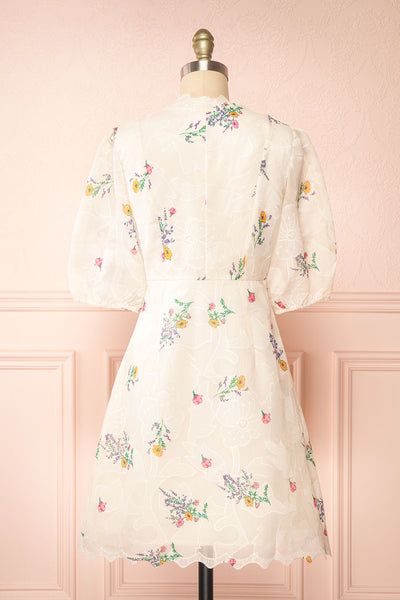 Jolyne Beige Floral Buttonned Midi Dress | Boutique 1861  back view
