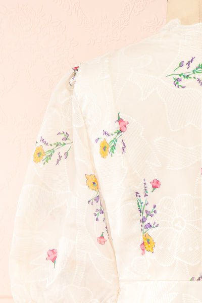 Jolyne Beige Floral Buttonned Midi Dress | Boutique 1861 back close-up