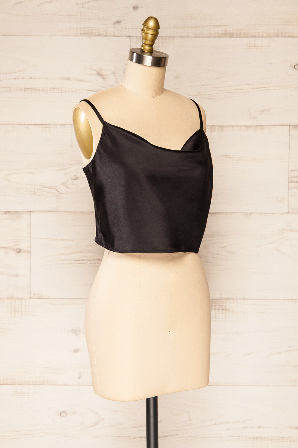 Jonca Black Draped Collar Cropped Satin Tank Top | La petite garçonne side view 