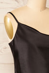 Jonca Black Draped Collar Cropped Satin Tank Top | La petite garçonne side close-up