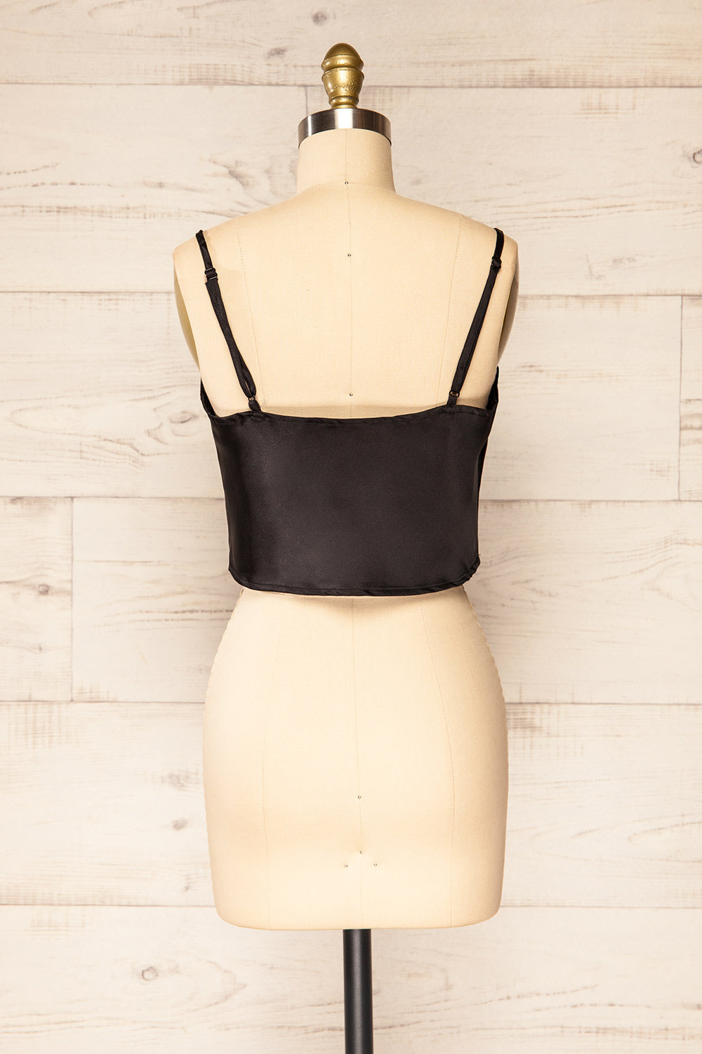 Jonca Black Draped Collar Cropped Satin Tank Top | La petite garçonne back view 