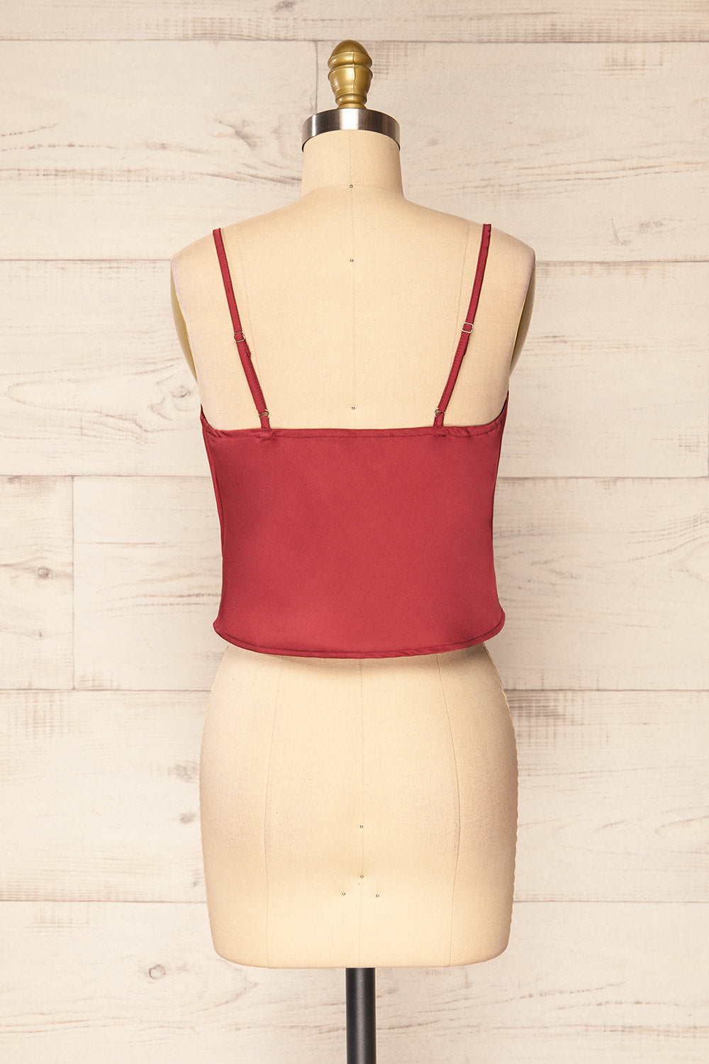 Jonca Burgundy Cropped Satin Tank Top | La petite  garçonne back view