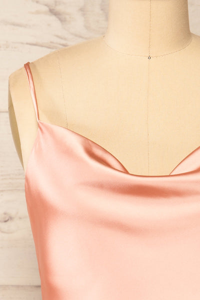 Jonca Pink Draped Collar Cropped Satin Tank Top | La petite garçonne front close-up