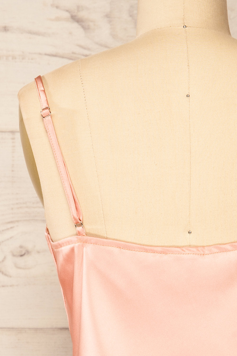 Jonca Pink Draped Collar Cropped Satin Tank Top | La petite garçonne back close-up