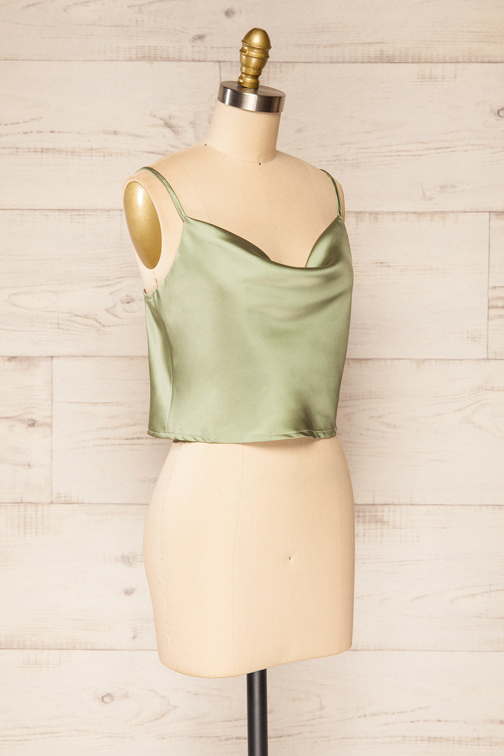 Jonca Sage Draped Collar Cropped Satin Tank Top | La petite garçonne side view 