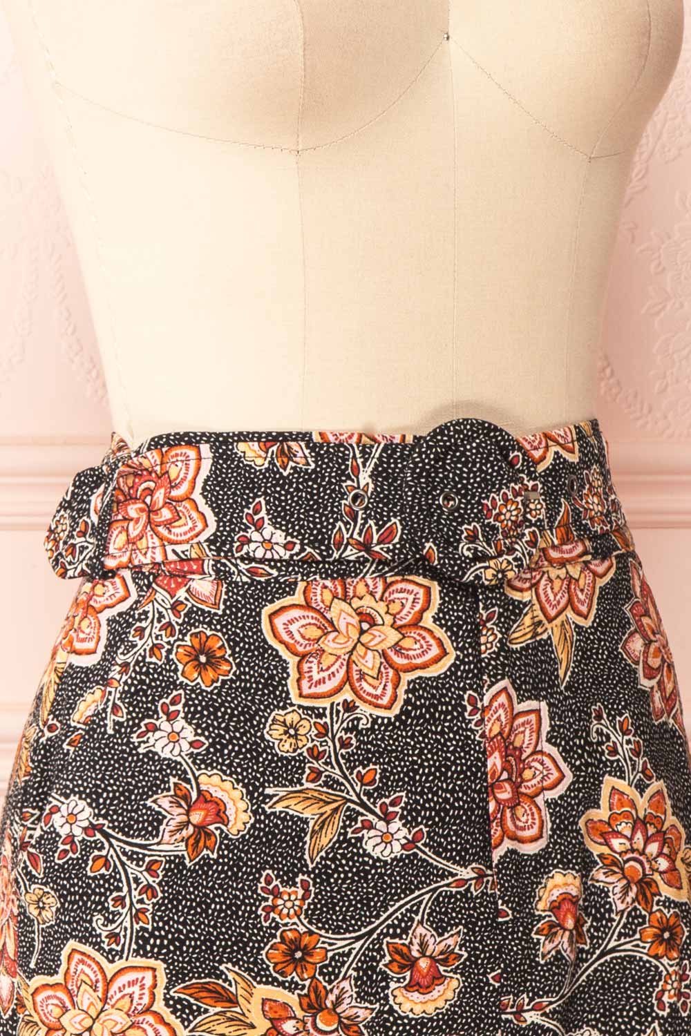 Jondora Floral Short Skirt w/ Belt | Boutique 1861 side close-up