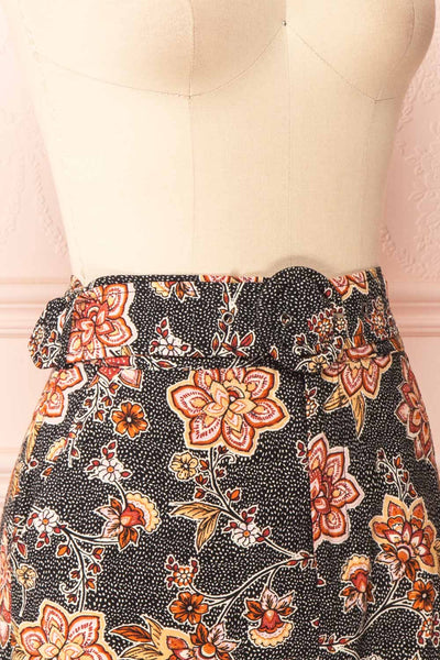 Jondora Floral Short Skirt w/ Belt | Boutique 1861 side close-up