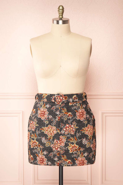 Jondora Floral Short Skirt w/ Belt | Boutique 1861  plus size front view