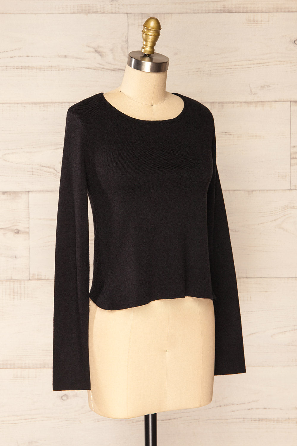 Jorden Black Long Sleeve Crossed Back Top | La Petite Garçonne side view