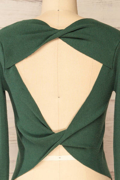 Jorden Green Long Sleeve Crossed Back Top | La Petite Garçonne back close-up