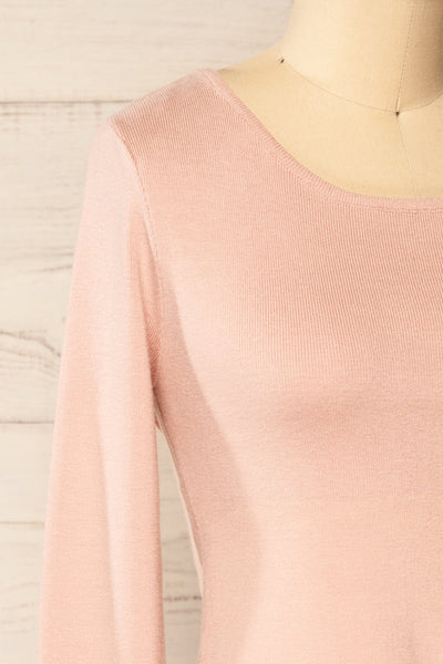 Jorden Pink Long Sleeve Crossed Back Top | La Petite Garçonne side close-up