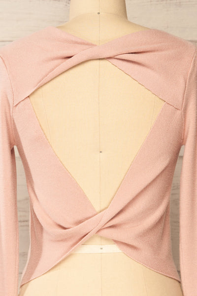 Jorden Pink Long Sleeve Crossed Back Top | La Petite Garçonne back close-up