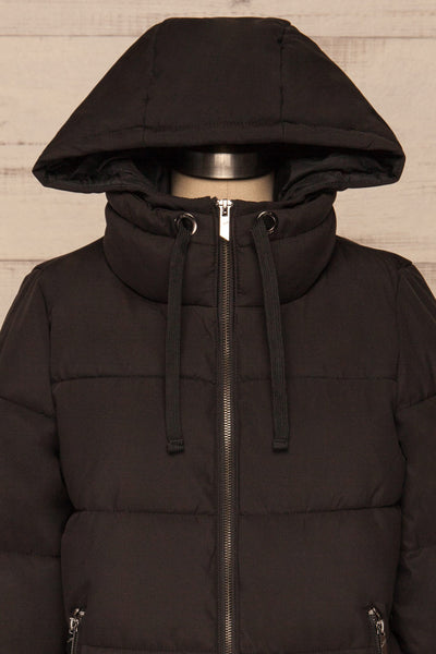 Joukovski Black Hooded Quilted Parka | La Petite Garçonne front hood close-up