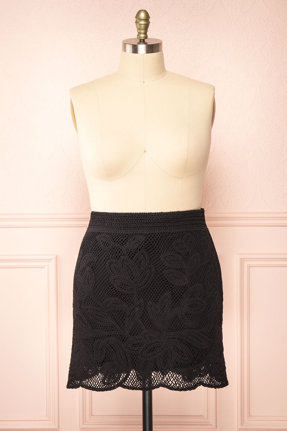 Juana Black Crochet Short Skirt | Boutique 1861 front view plus size 