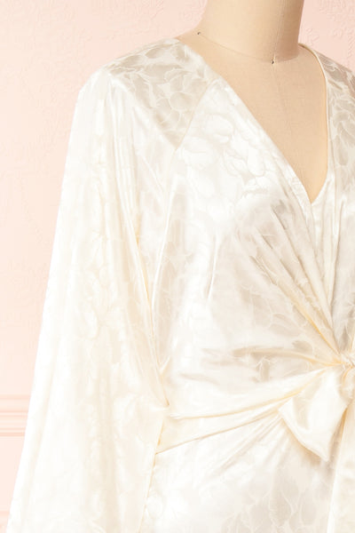 Juanita Ivory Floral Satin Midi Dress | Boudoir 1861 side close-up