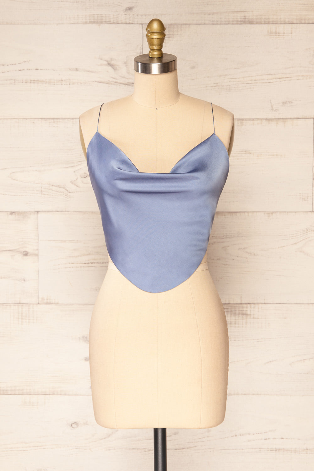 Jules Blue Lace-Up Back Crop Top | La petite garçonne front view