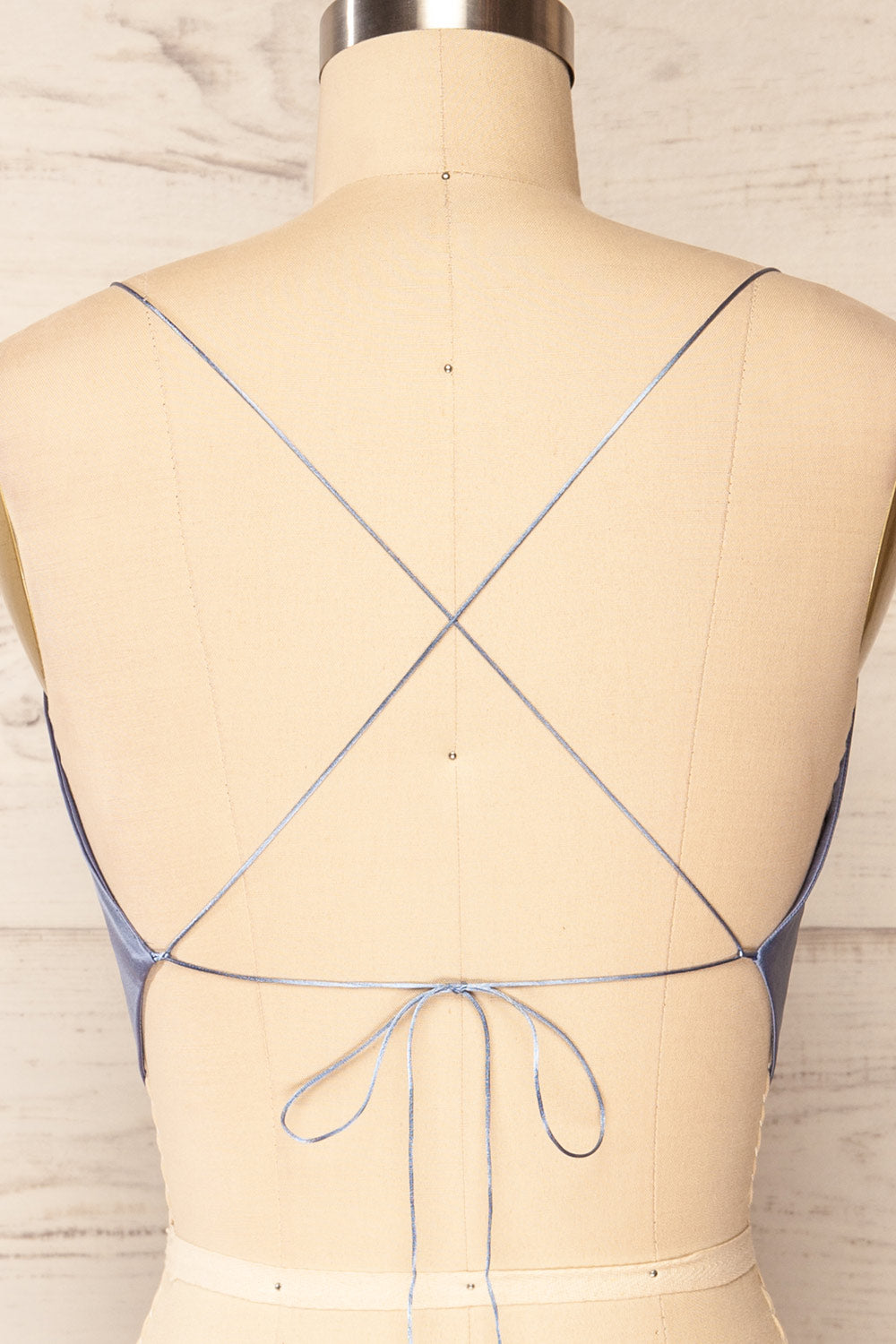 Jules Blue Lace-Up Back Crop Top | La petite garçonne back close up