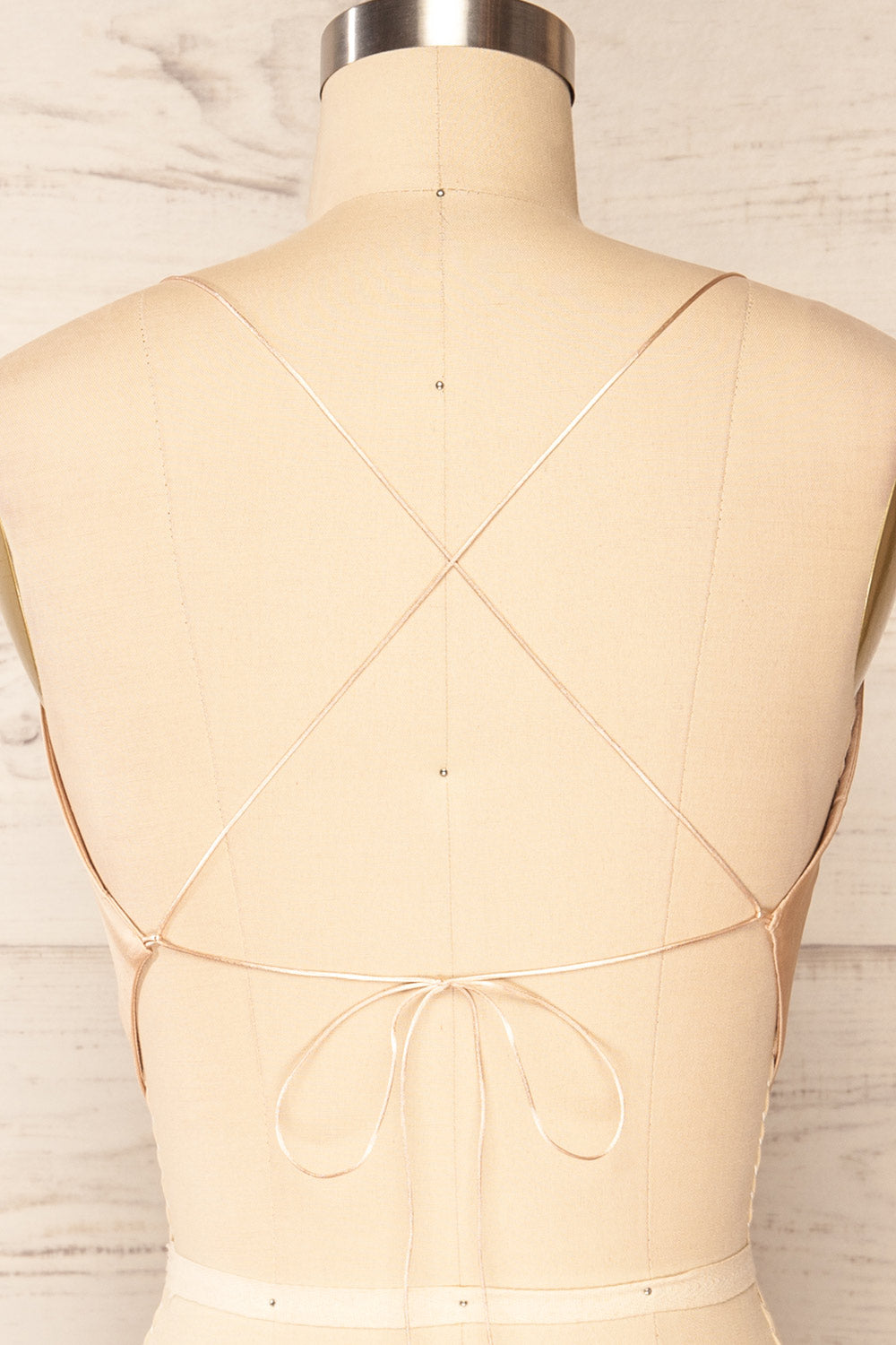 Jules Champagne Lace-Up Back Crop Top | La petite garçonne back close up