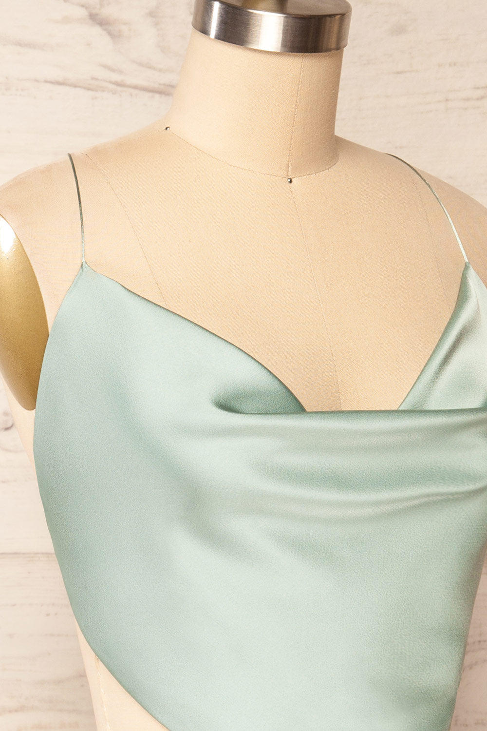 Jules Mint Lace-Up Back Crop Top | La petite garçonne  side close up