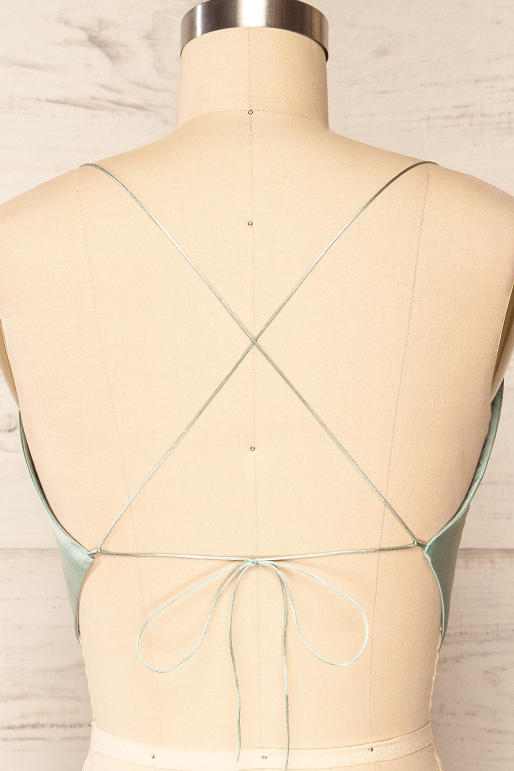 Jules Mint Lace-Up Back Crop Top | La petite garçonne back close up