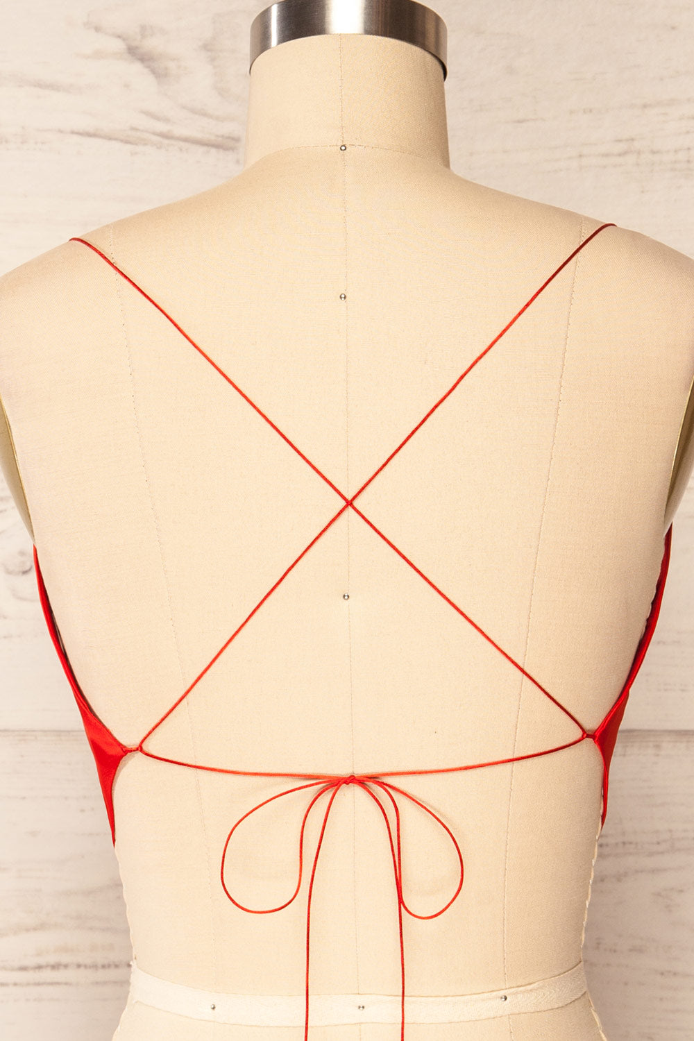 Jules Red Lace-Up Back Crop Top | La petite garçonne  back close up