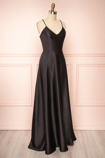 Julia Black Satin Maxi Dress | Boutique 1861 side view