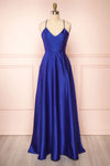 Julia Blue Satin Maxi Dress | Boutique 1861 front view