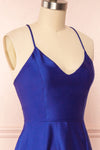 Julia Blue Satin Maxi Dress | Boutique 1861 side close up
