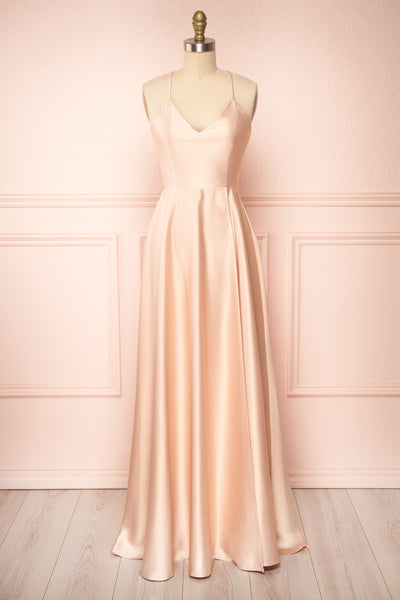 Blush satin dress long best sale