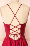 Julia Burgundy Satin Maxi Dress | Boutique 1861 back close-up