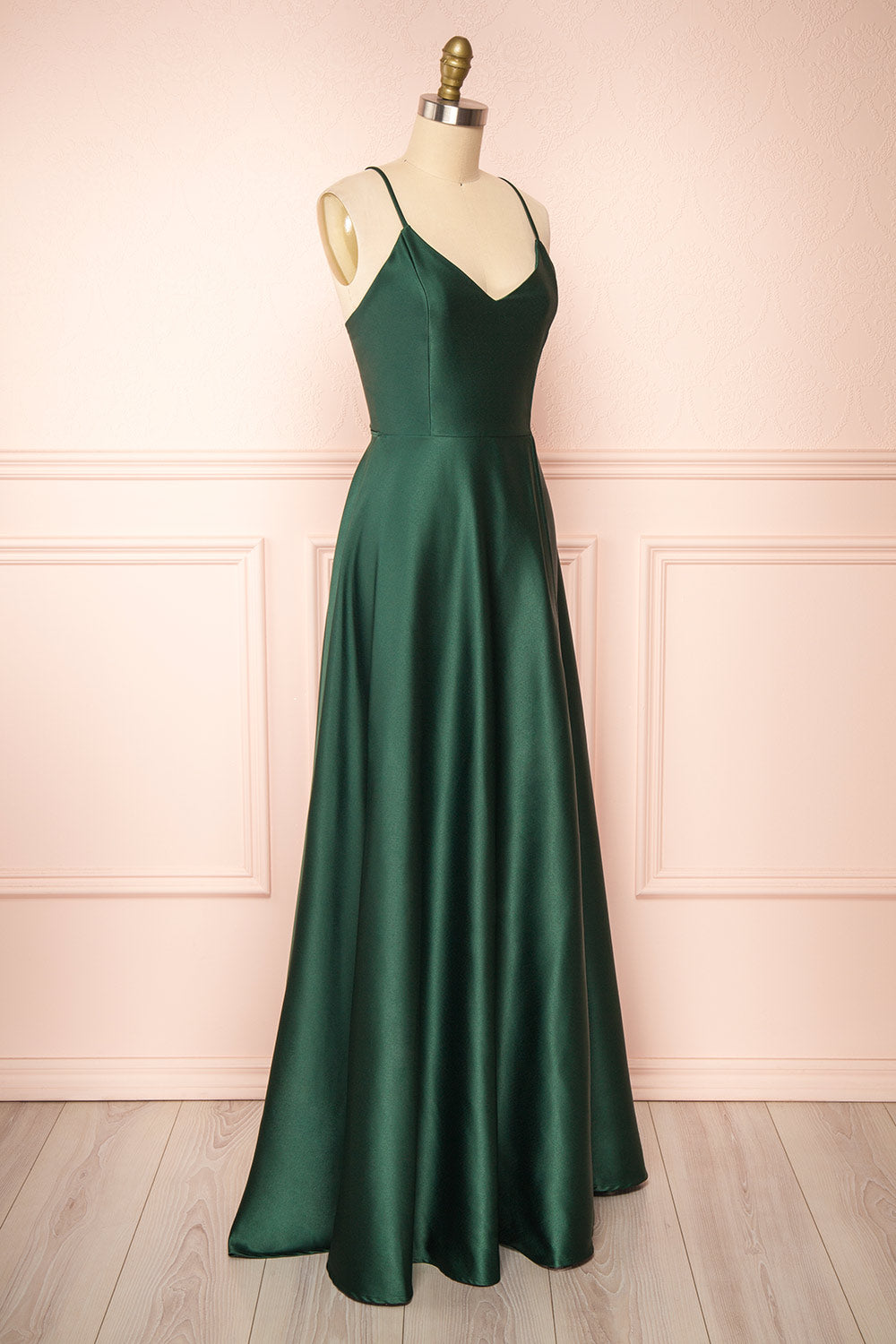 Julia Green Satin Maxi Dress w/ High Slit | Boutique 1861