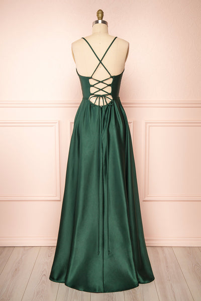 Julia Green Satin Maxi Dress | Boutique 1861 back view