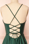 Julia Green Satin Maxi Dress | Boutique 1861 back close-up