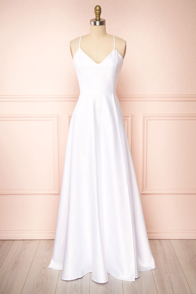 Julia Ivory Satin Maxi Dress | Boutique 1861 front view