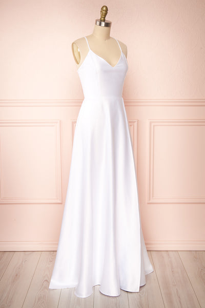 Julia Ivory Satin Maxi Dress | Boutique 1861side view