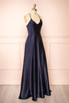 Julia Navy Satin Maxi Dress | Boutique 1861 side view